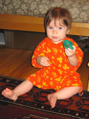 Erika holding green yarn ball